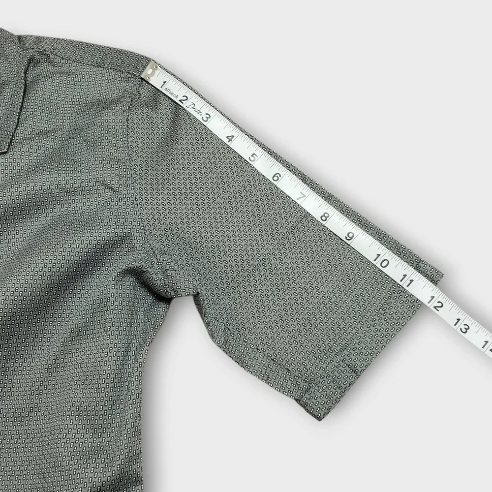 J. Crew Womens Geometric Micro-Print Short Sleeve Button Down Shirt Grey Sz 8